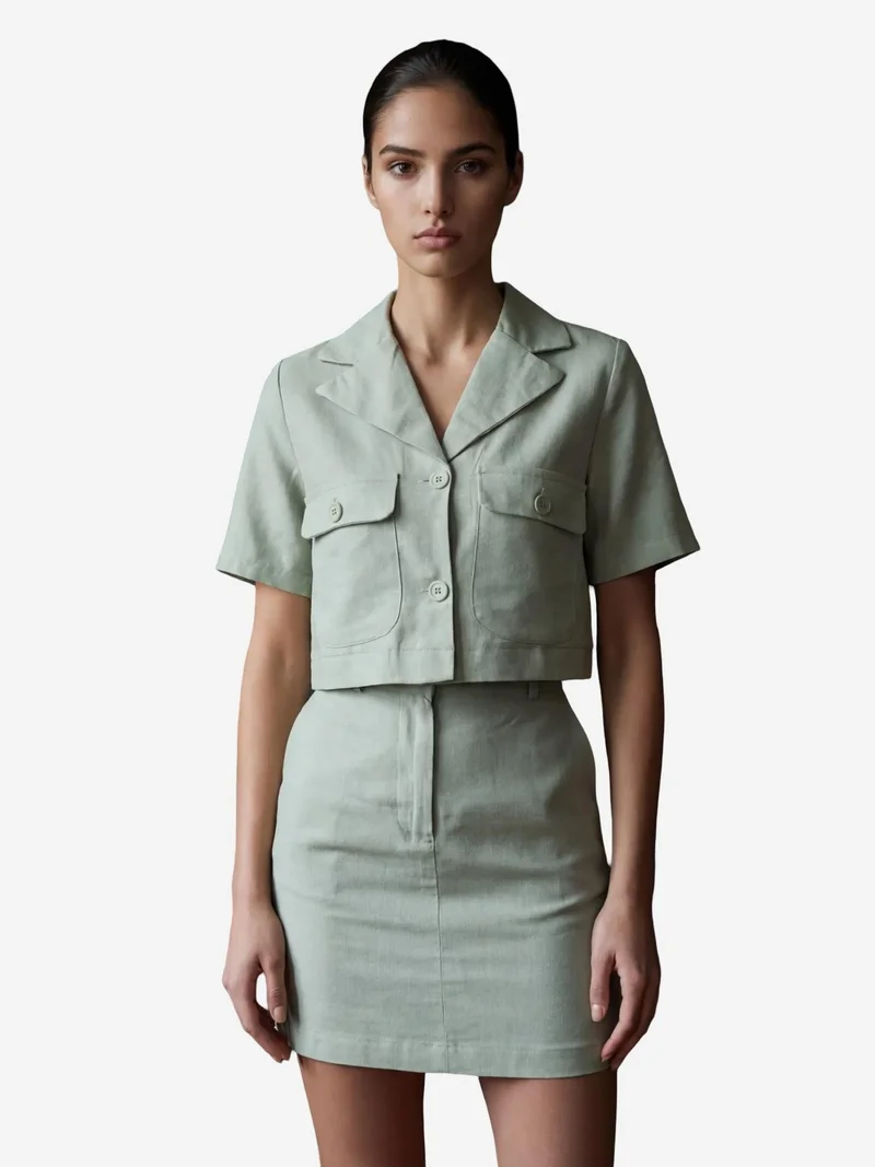 MY FASHION Short Sleeve Crop Shirt & Mini Skirt Two-Piece Set